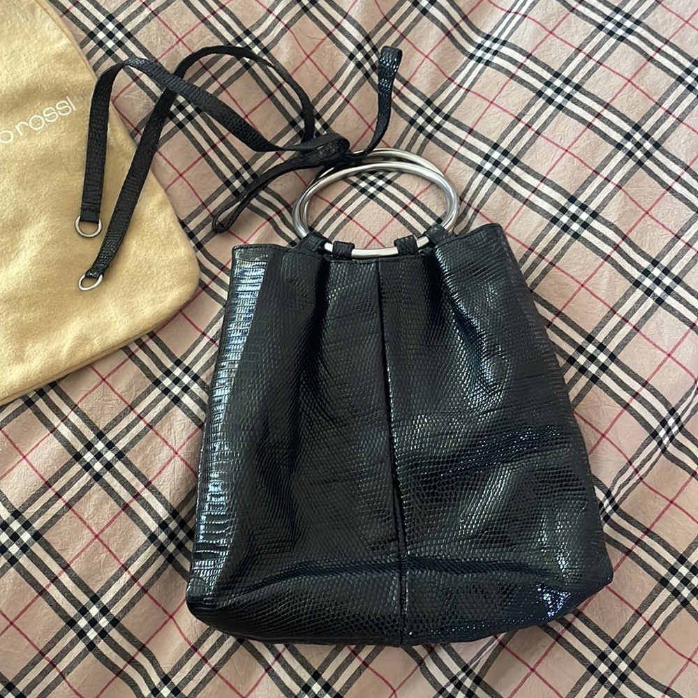 New Sérgio Rossi Lizard Skin Black leather Bag Italy